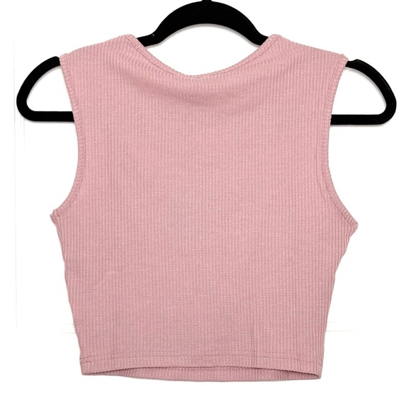 NWT AREA STARS 90s Petal Pink Waffle Knit Sleeveless Crewneck Cropped Tank Top S - Picture 5 of 8